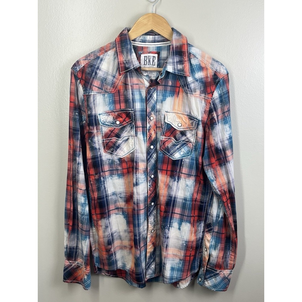 BKE Pear Snap Shirt Long Sleeve Men's M Plaid Western Cowboy Rodeo Preppy